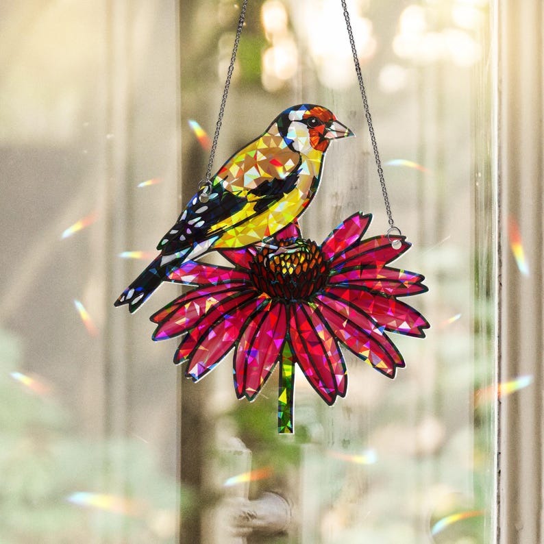 Goldfinch & Coneflower Stained Glass Suncatcher