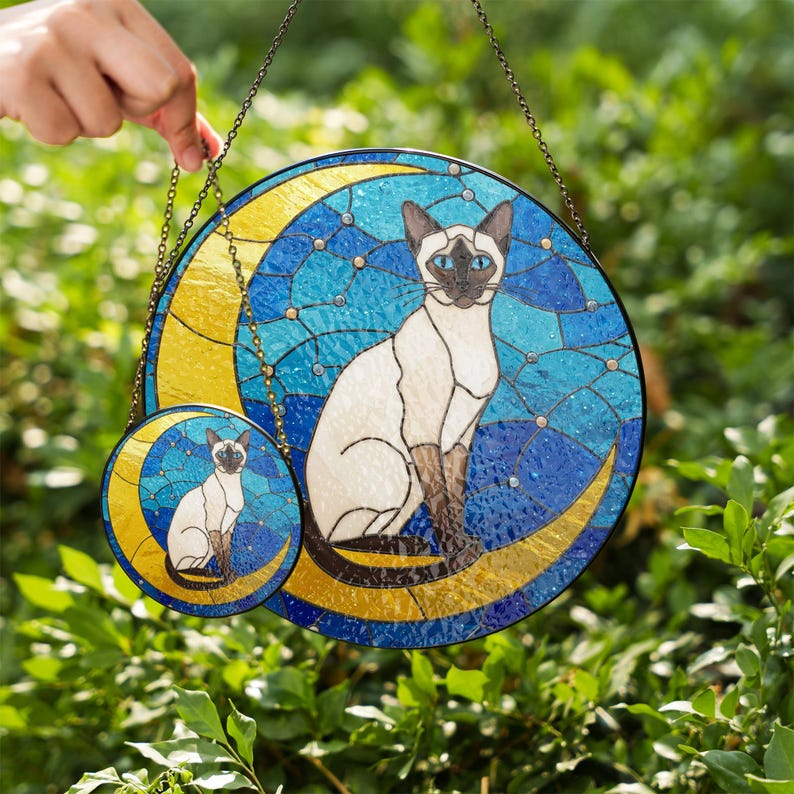 Cat On Moon Stained Glass Suncatcher