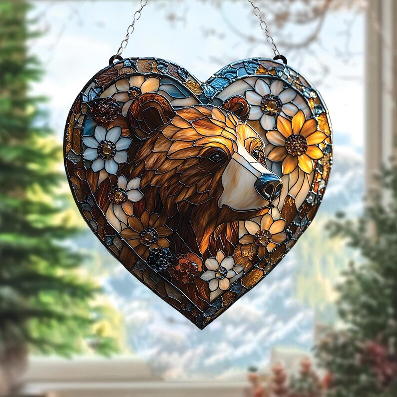 Rustic Bear Stained Glass Suncatcher
