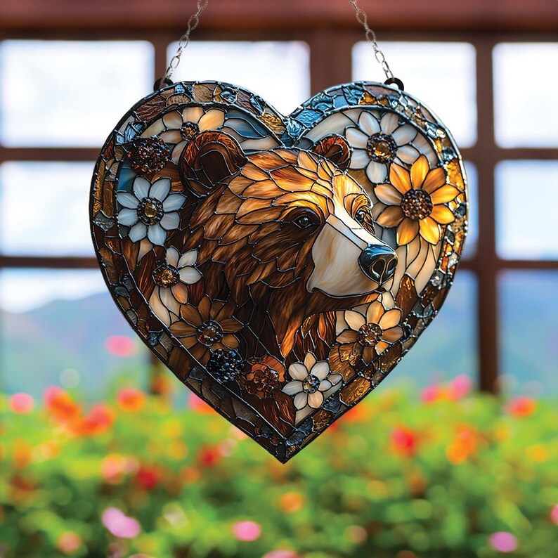 Rustic Bear Stained Glass Suncatcher