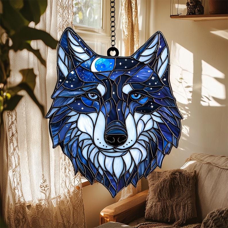 Wolf Stain Glass Suncatcher