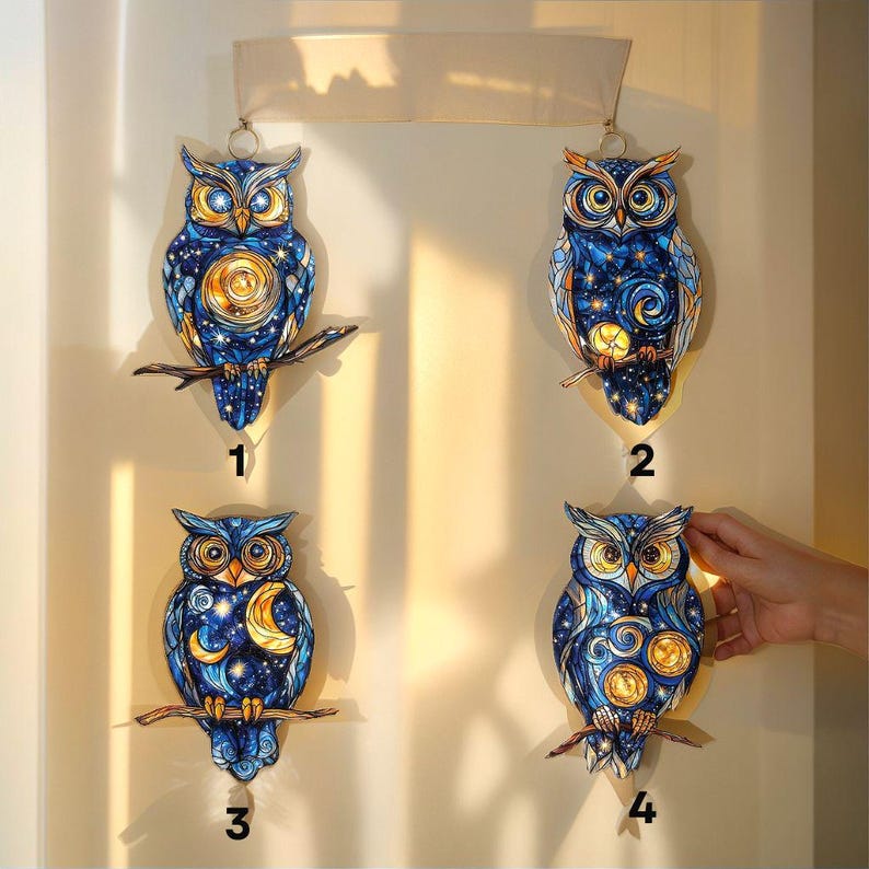 Galaxy Owl Stained Glass Suncatcher