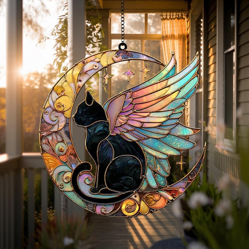 Angel Cat Stained Glass Suncatcher