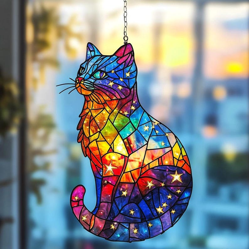 Galaxy Cat Stain Glass Suncatcher