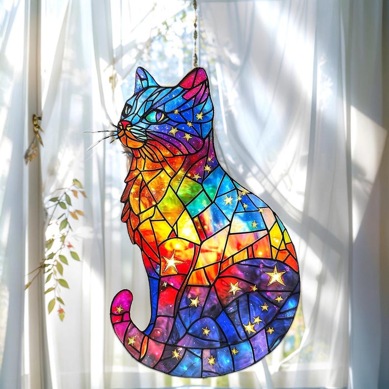 Galaxy Cat Stain Glass Suncatcher