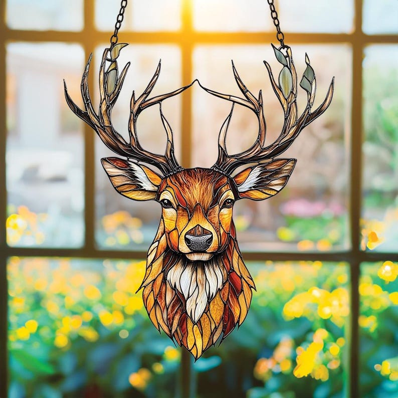 Majestic Deer Head Acrylic Window Hanging