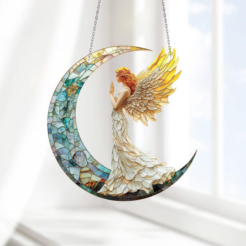 Angel on Crescent Moon Acrylic Window