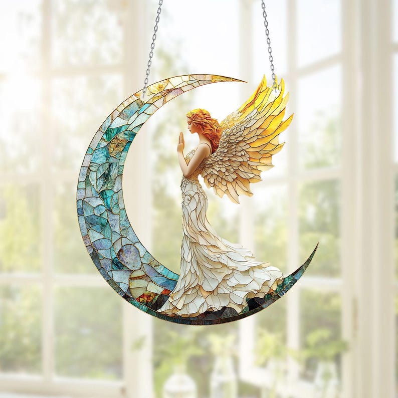 Angel on Crescent Moon Acrylic Window