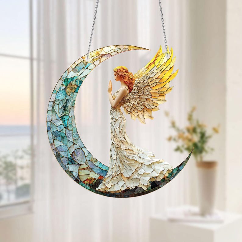 Angel on Crescent Moon Acrylic Window