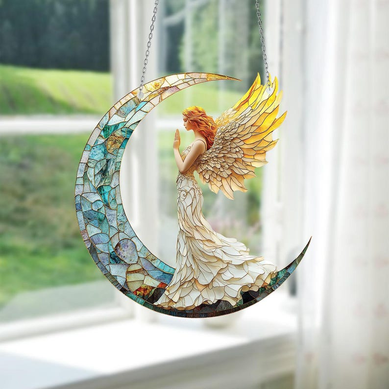 Angel on Crescent Moon Acrylic Window