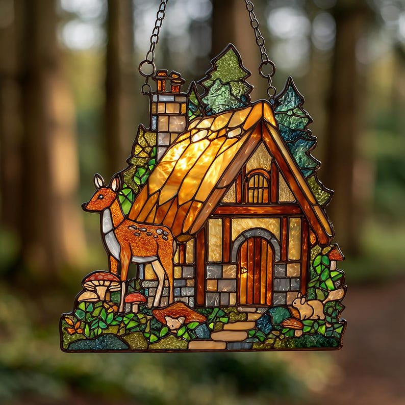 Forest Cottage Acrylic Window Hanging