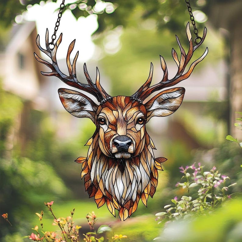Majestic Deer Head Acrylic Window Hanging