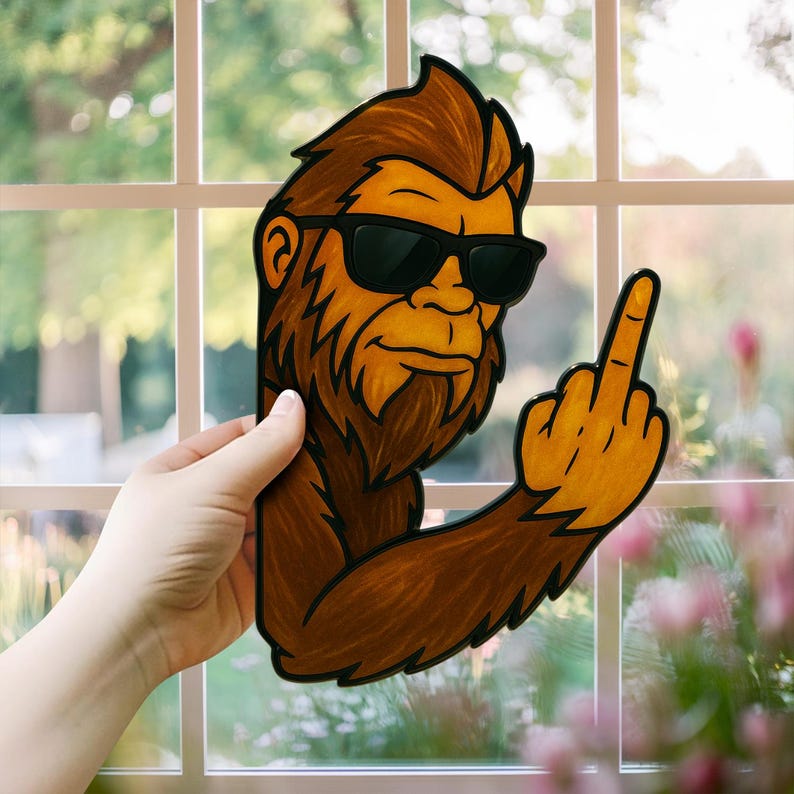 Peeking Bigfoot Middle Finger Sticker