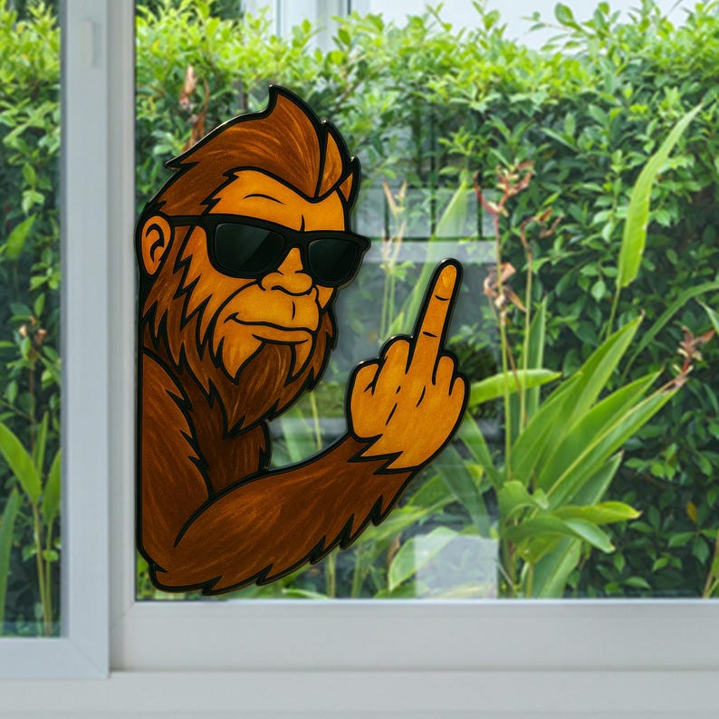 Peeking Bigfoot Middle Finger Sticker