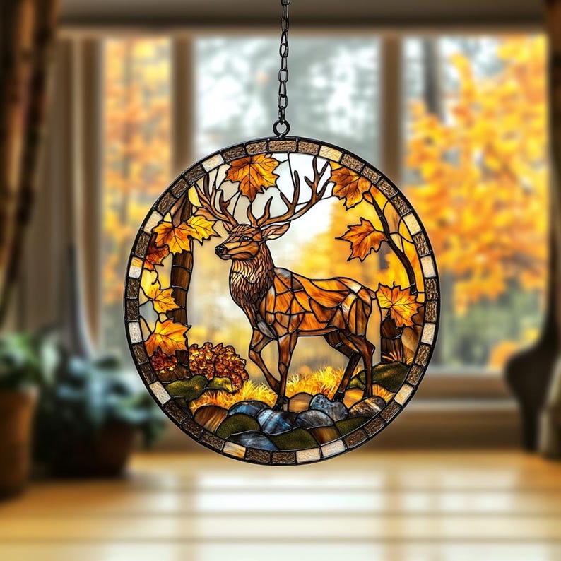 Majestic Deer Stain Glass Suncatcher