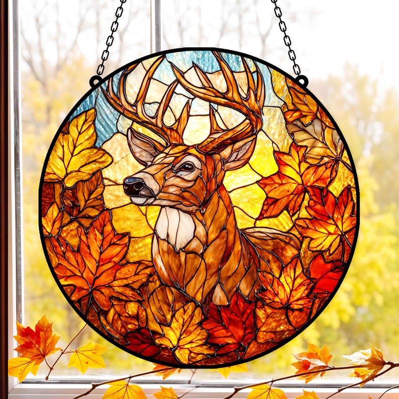 Autumn Deer Stain Glass Suncatcher