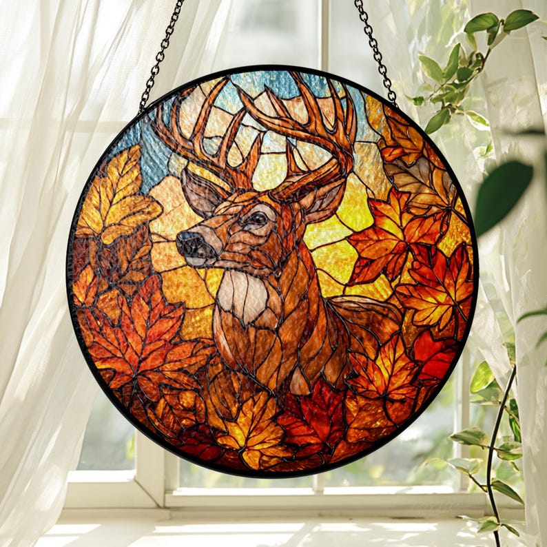 Autumn Deer Stain Glass Suncatcher