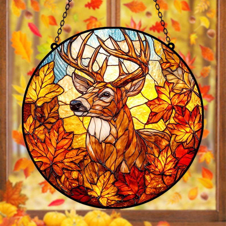 Autumn Deer Stain Glass Suncatcher
