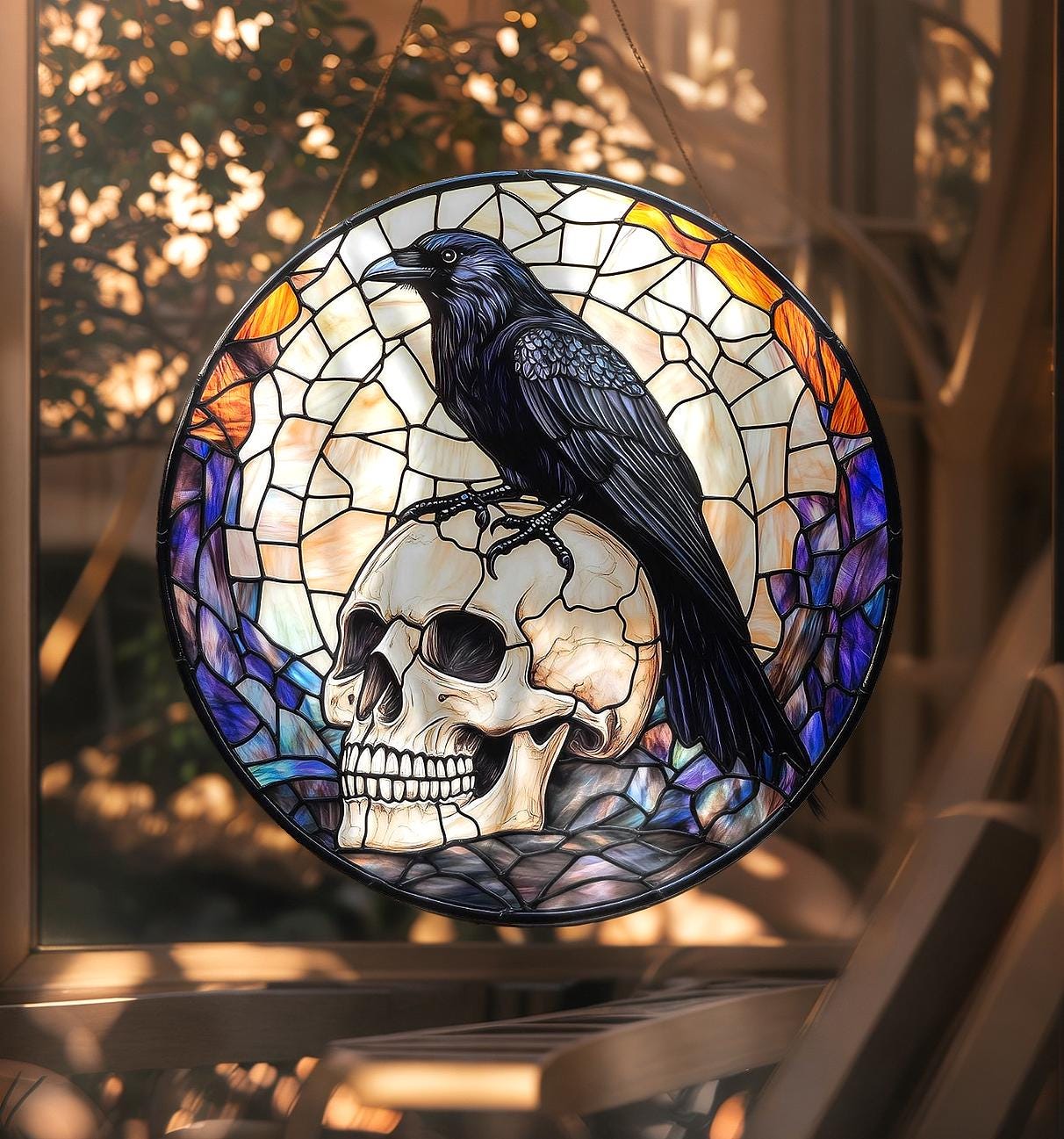 Black Raven Acrylic Stained Glass Suncatcher