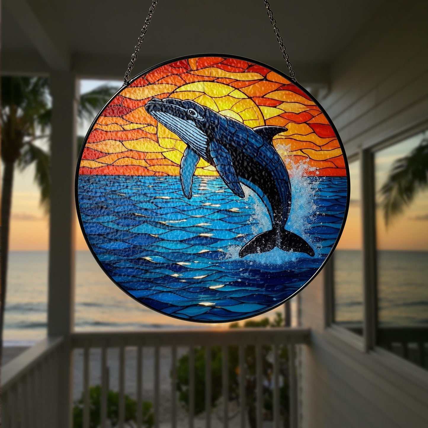 Humpback Whale Stained Glass Suncatcher