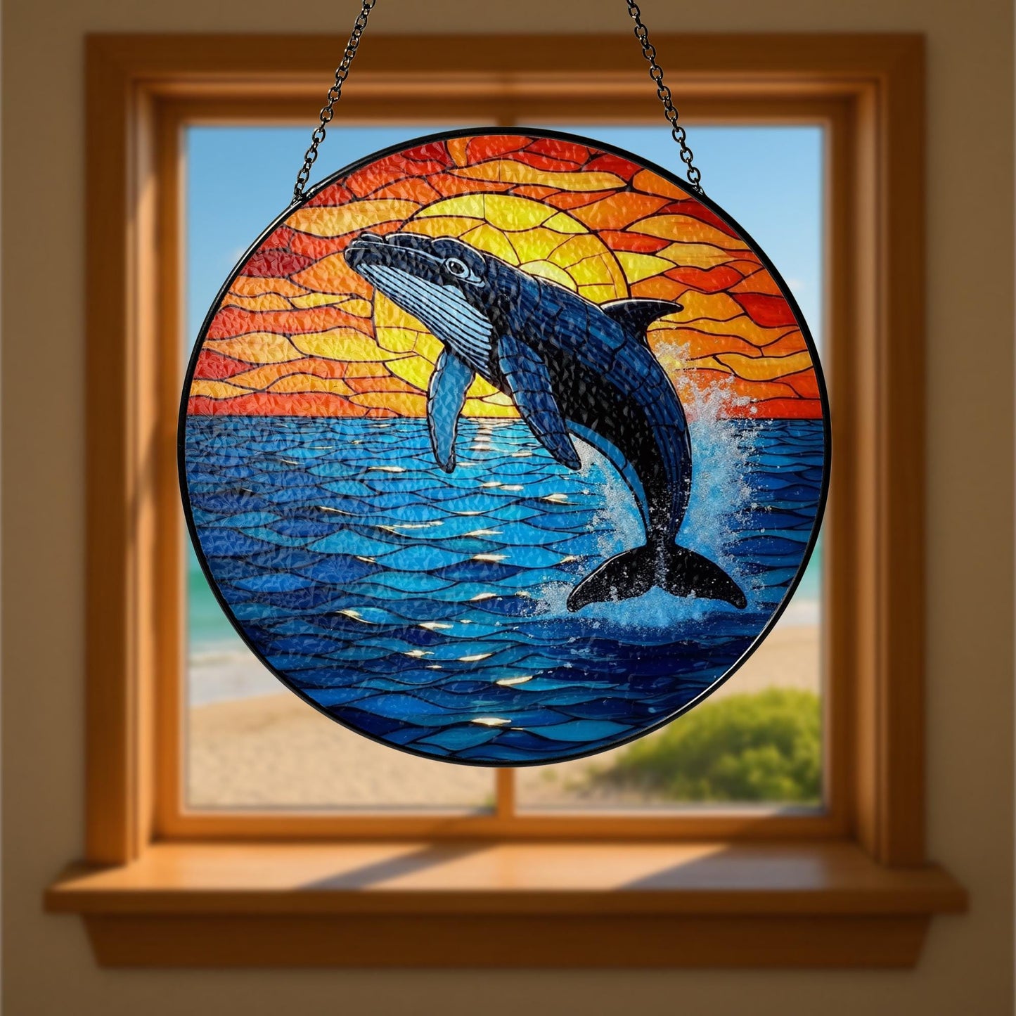 Humpback Whale Stained Glass Suncatcher