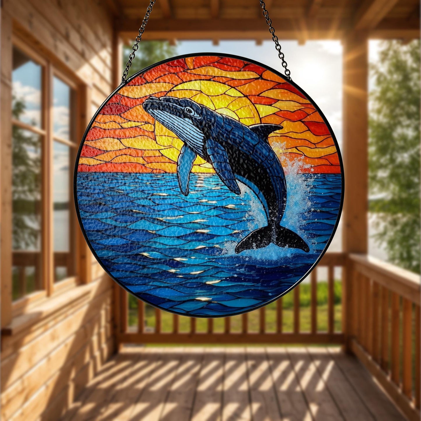 Humpback Whale Stained Glass Suncatcher