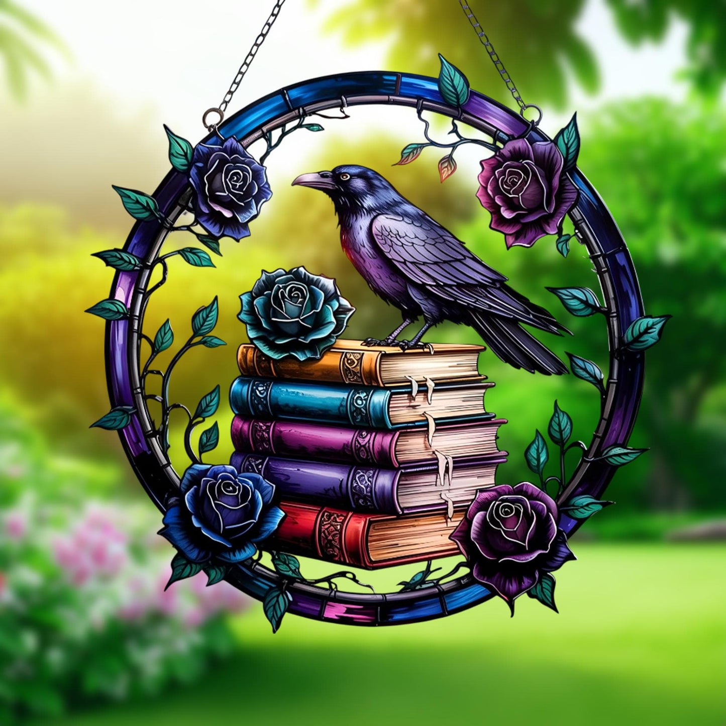 Gothic Raven and Spellbook Acrylic Window