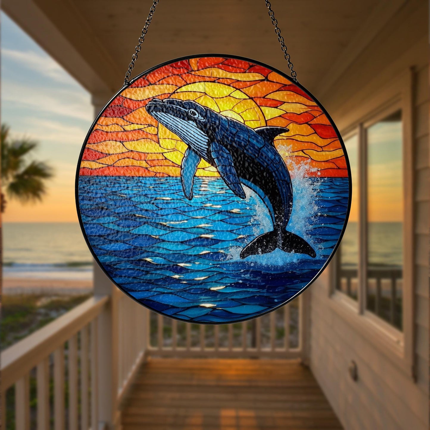 Humpback Whale Stained Glass Suncatcher