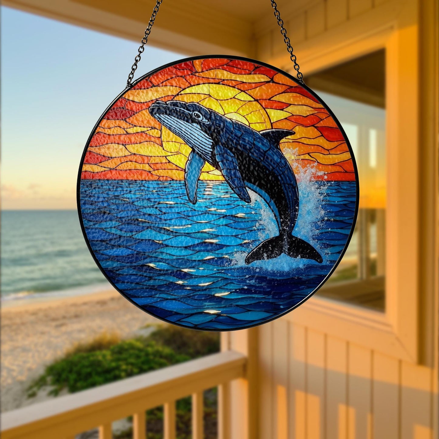 Humpback Whale Stained Glass Suncatcher