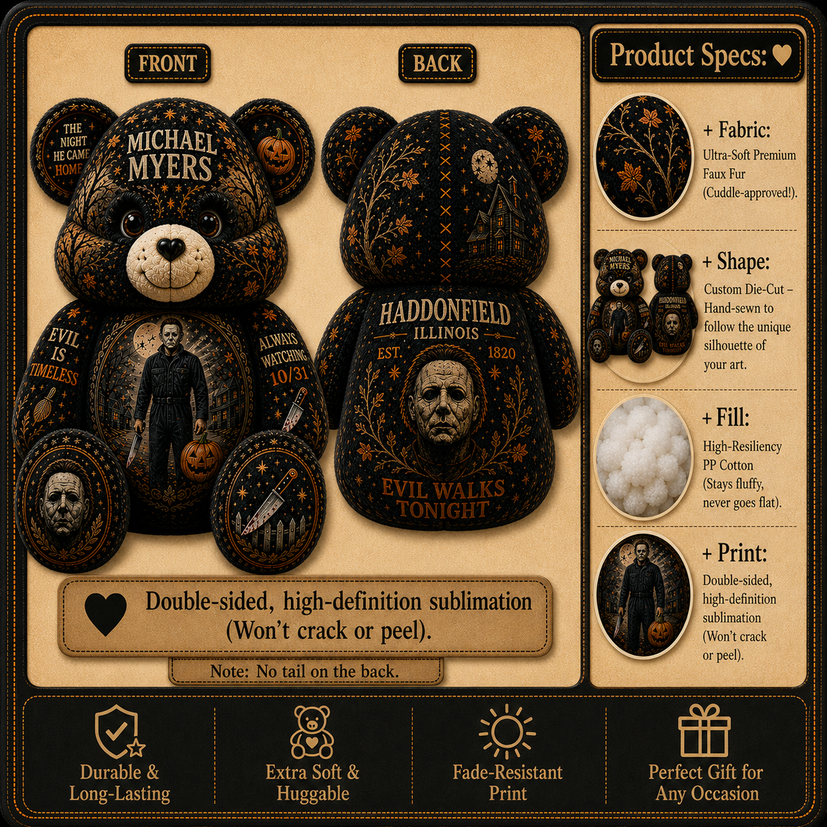 Michael Myers Bear Custom Shaped Pillow – Halloween 1978 Horror Gift for Movie Fans