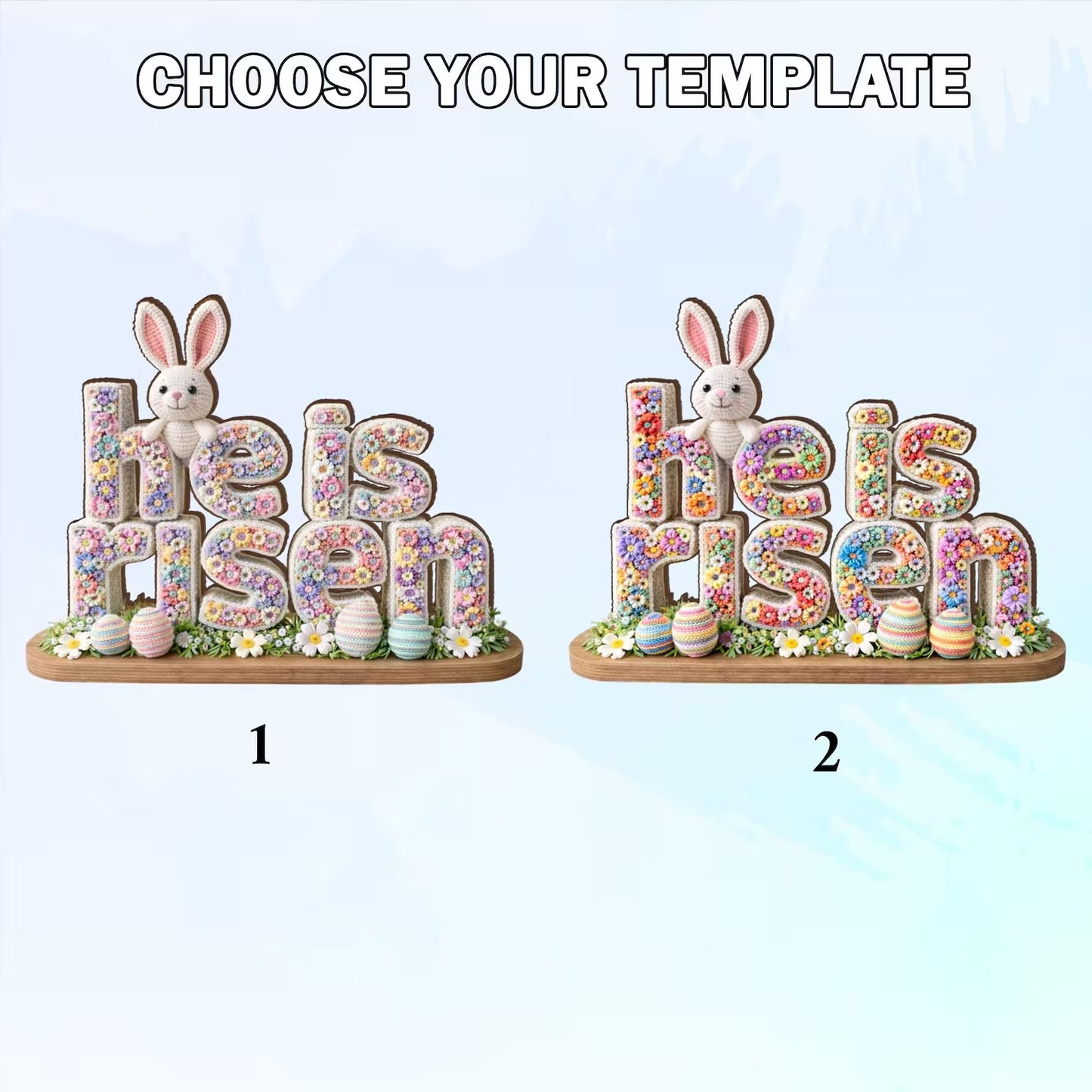 He Is Risen Shape Wooden Block, Floral Bunny Easter Centerpiece