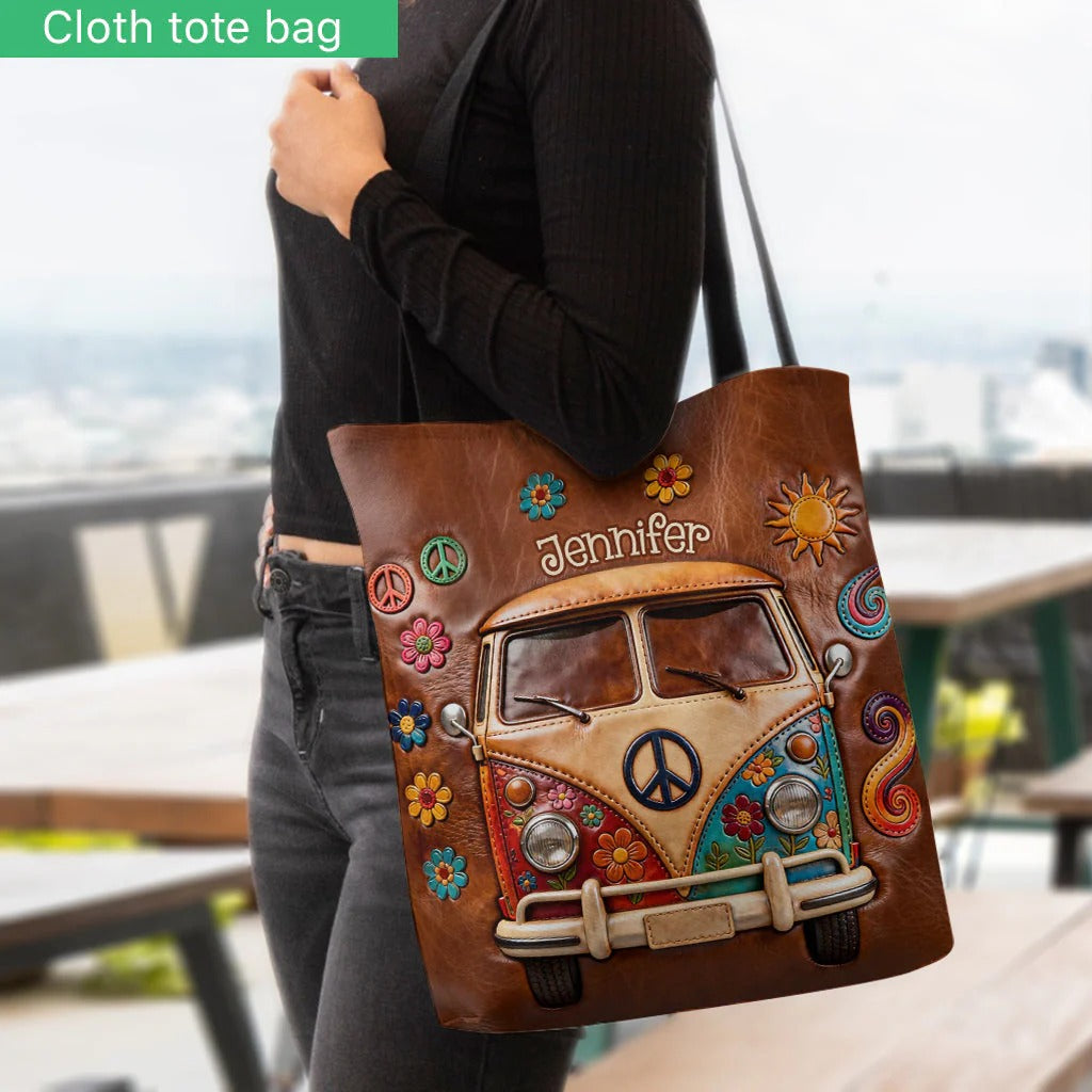 Floral Hippie Van - Personalized Tote Bag