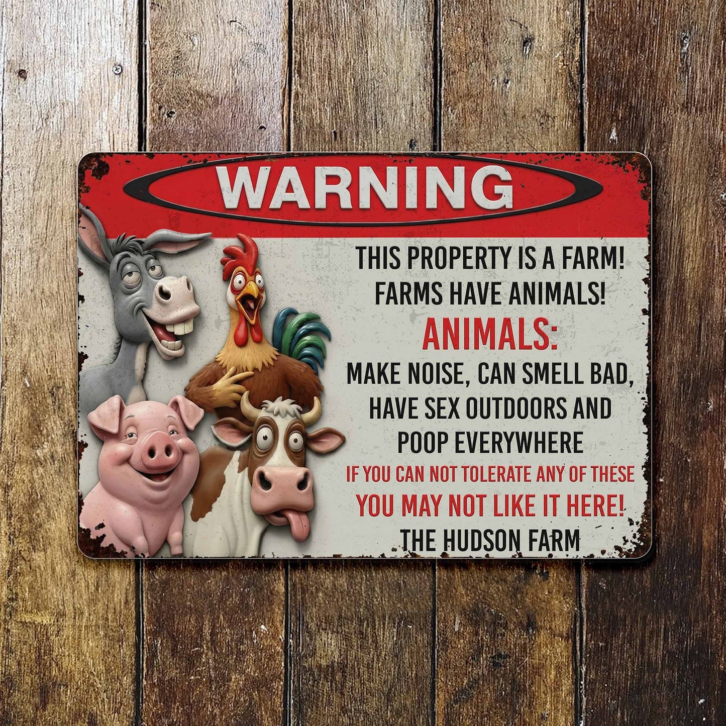 Warning This Property Is A Farm With Farm Animals - Funny Gift - Funny Metal Sign