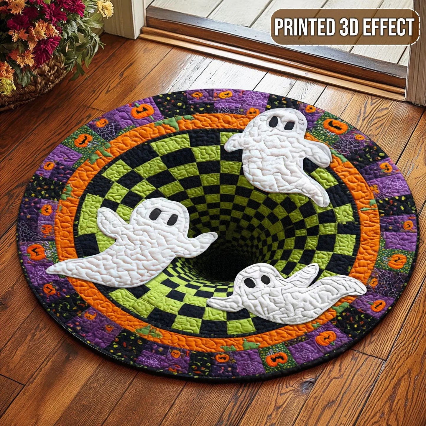 Halloween Ghost Welcome Quilted Round Mat