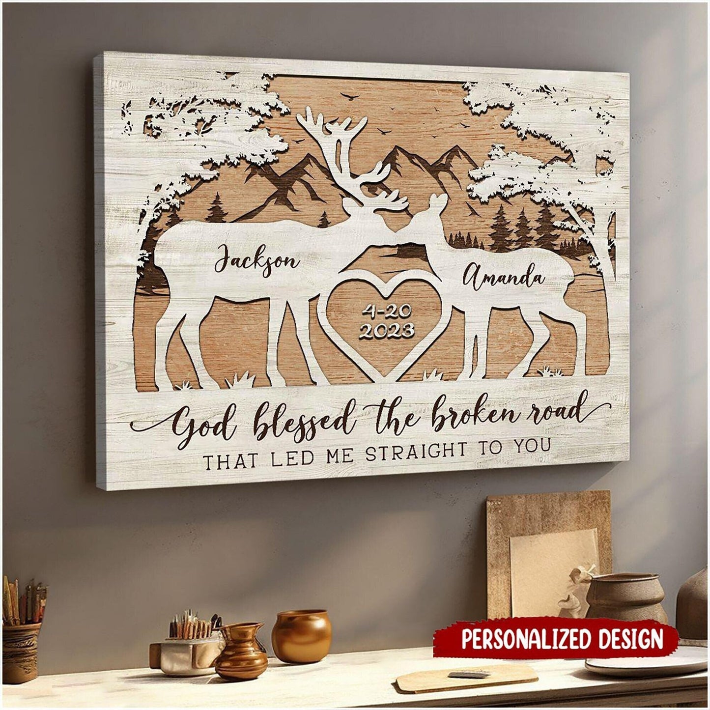 God Blessed the Broken Road - Personalized Couple Canvas And Poster