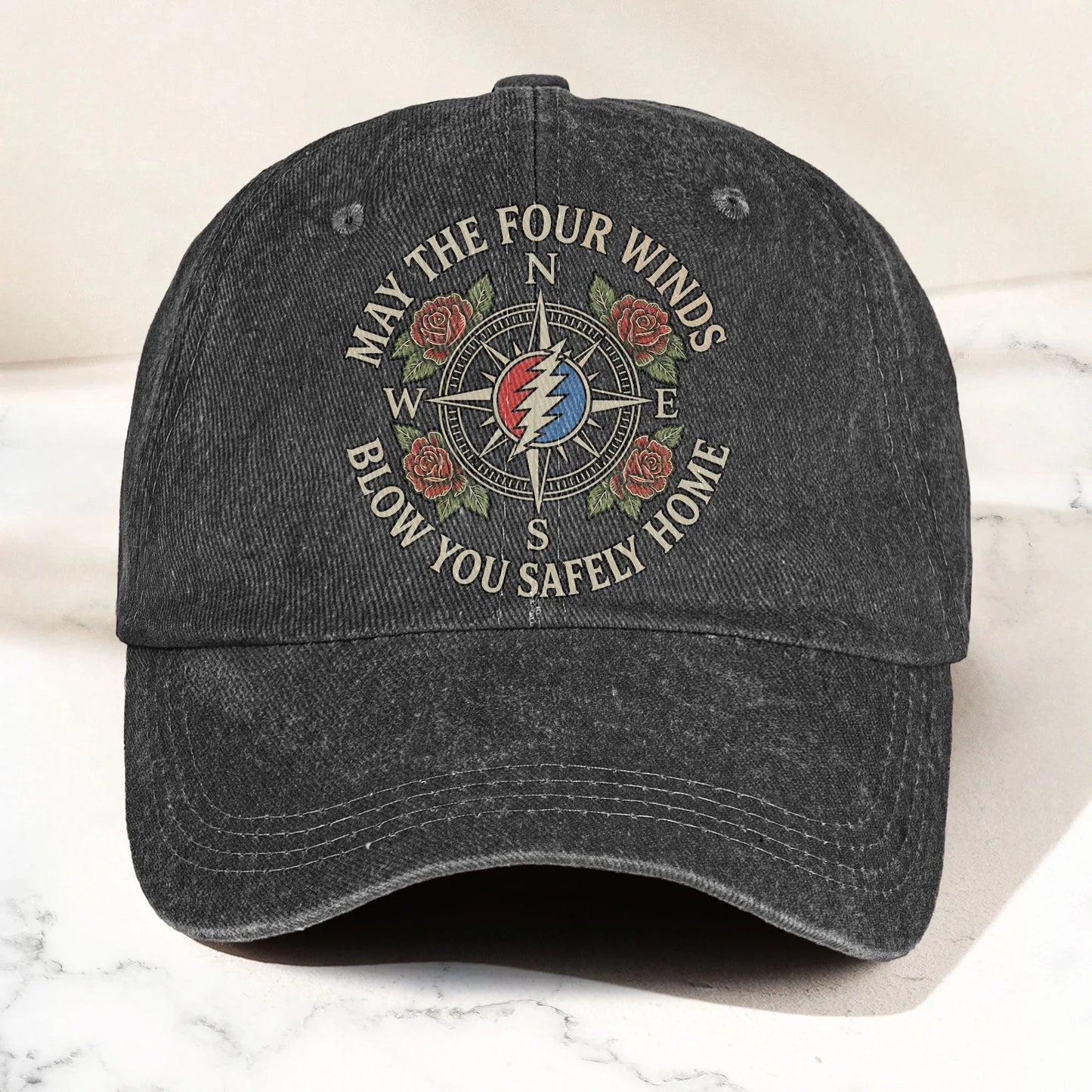 Grateful May The Four Winds Blow You Safely Home Vintage Band Denim Cap - Retro Vintage Dad Cap Gift For Dad