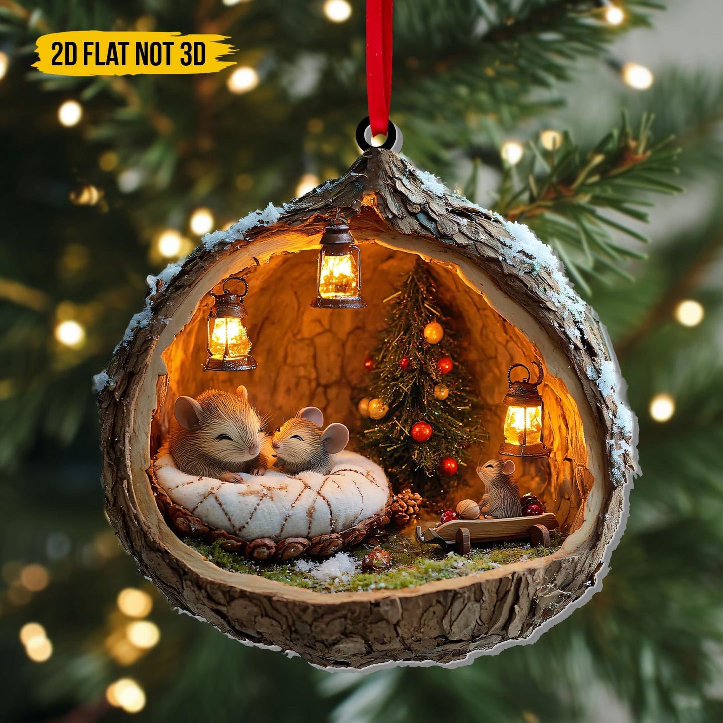 Painted Wood Mouse Ornament - Christmas Gift Ornament