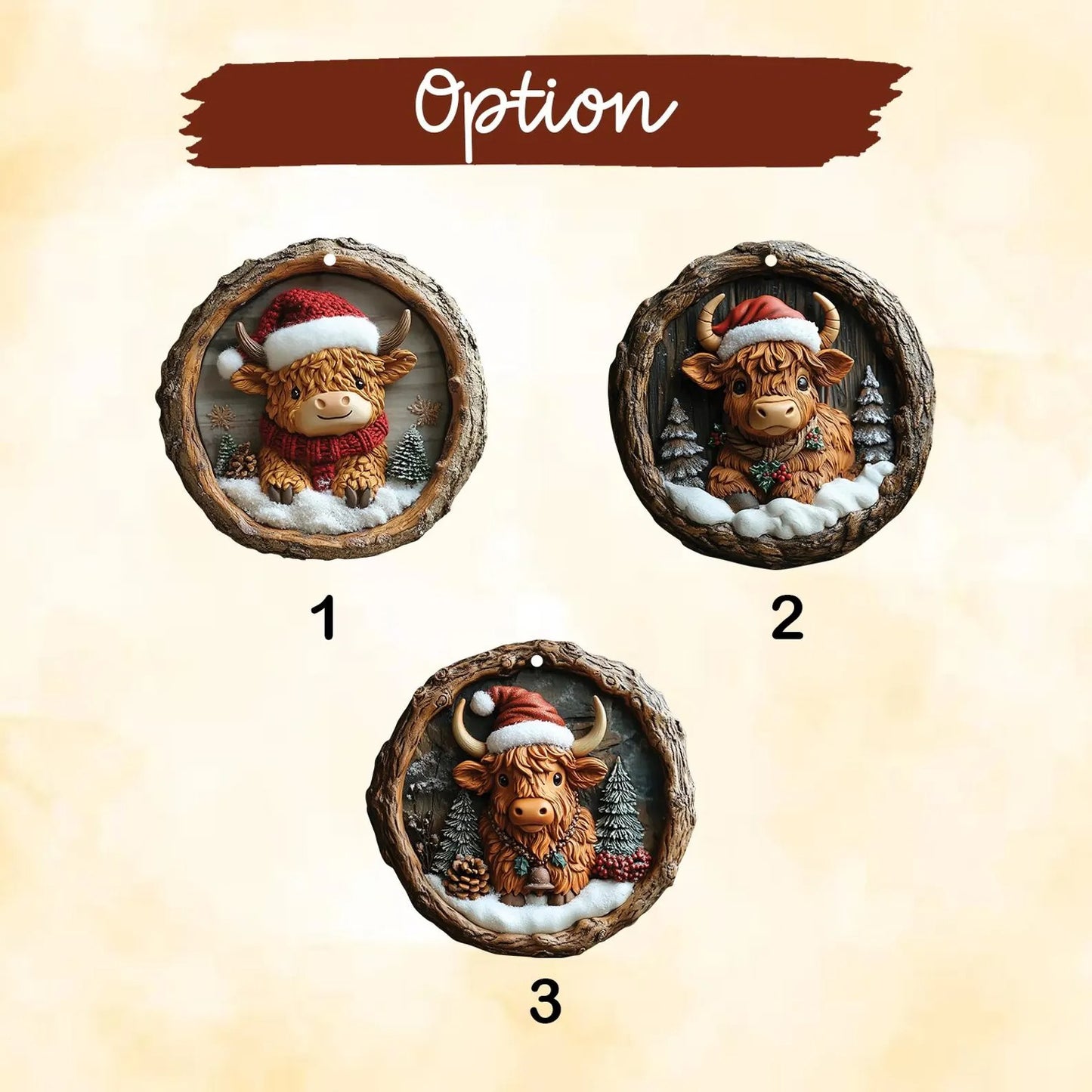 Custom Cute Highland Cow Wood Ornament