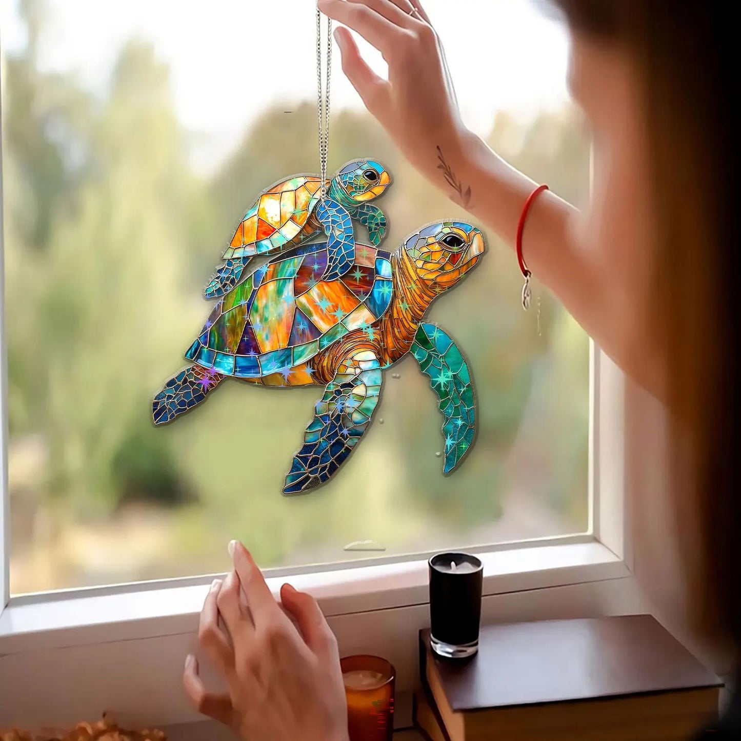 Turtle Mom and Baby Holographic Acrylic Suncatcher