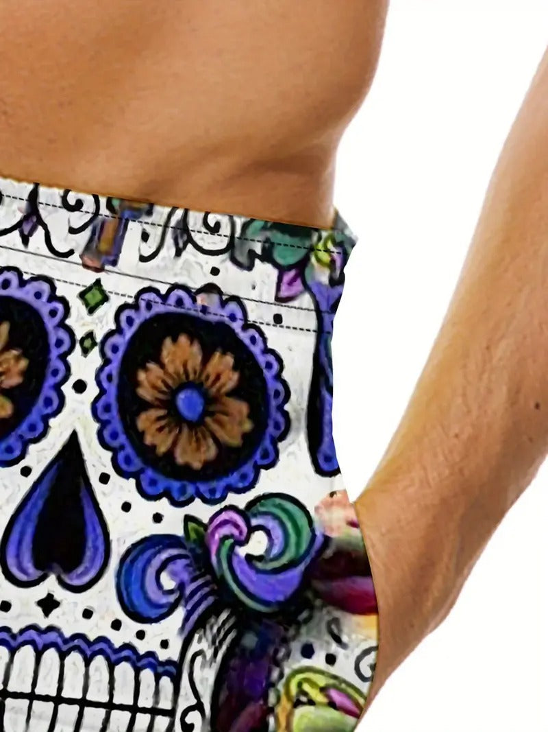 Skull Floral Beach Short Quick Dry