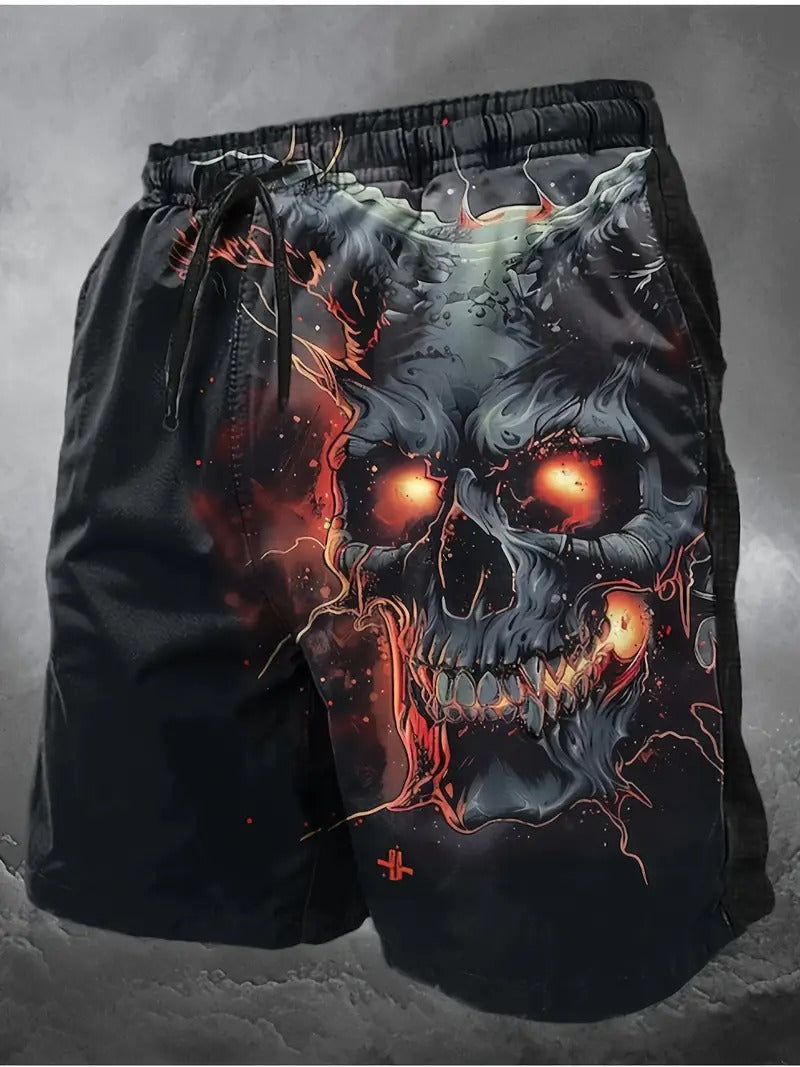 Men's Halloween Skull Print Shorts - Beach Short