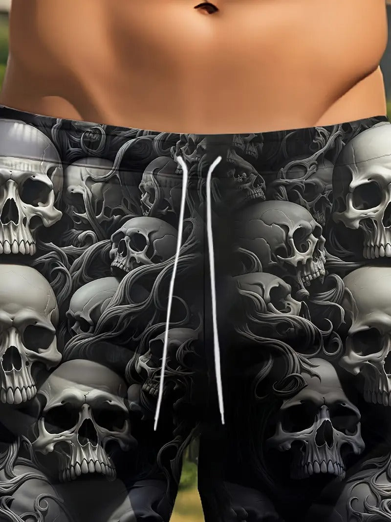 Summer New 3D Skull Print Men's - Beach Short Quick Dry