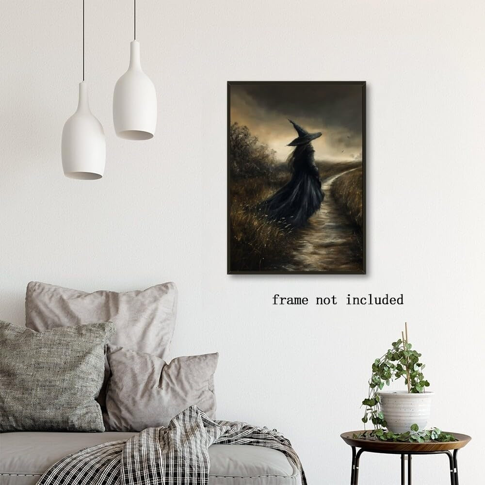 Vintage Witchy Wall Art ,Witch Canvas, Witch Halloween Poster, Wall Decor