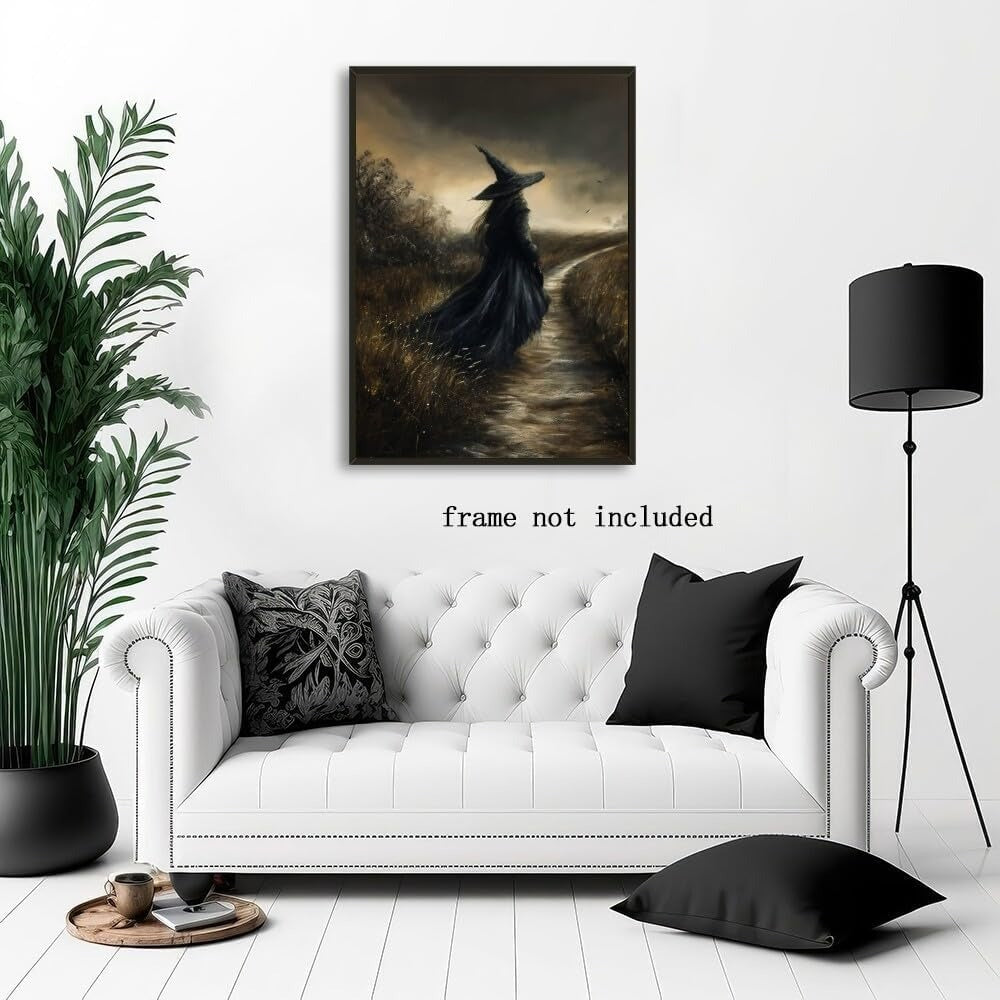 Vintage Witchy Wall Art ,Witch Canvas, Witch Halloween Poster, Wall Decor