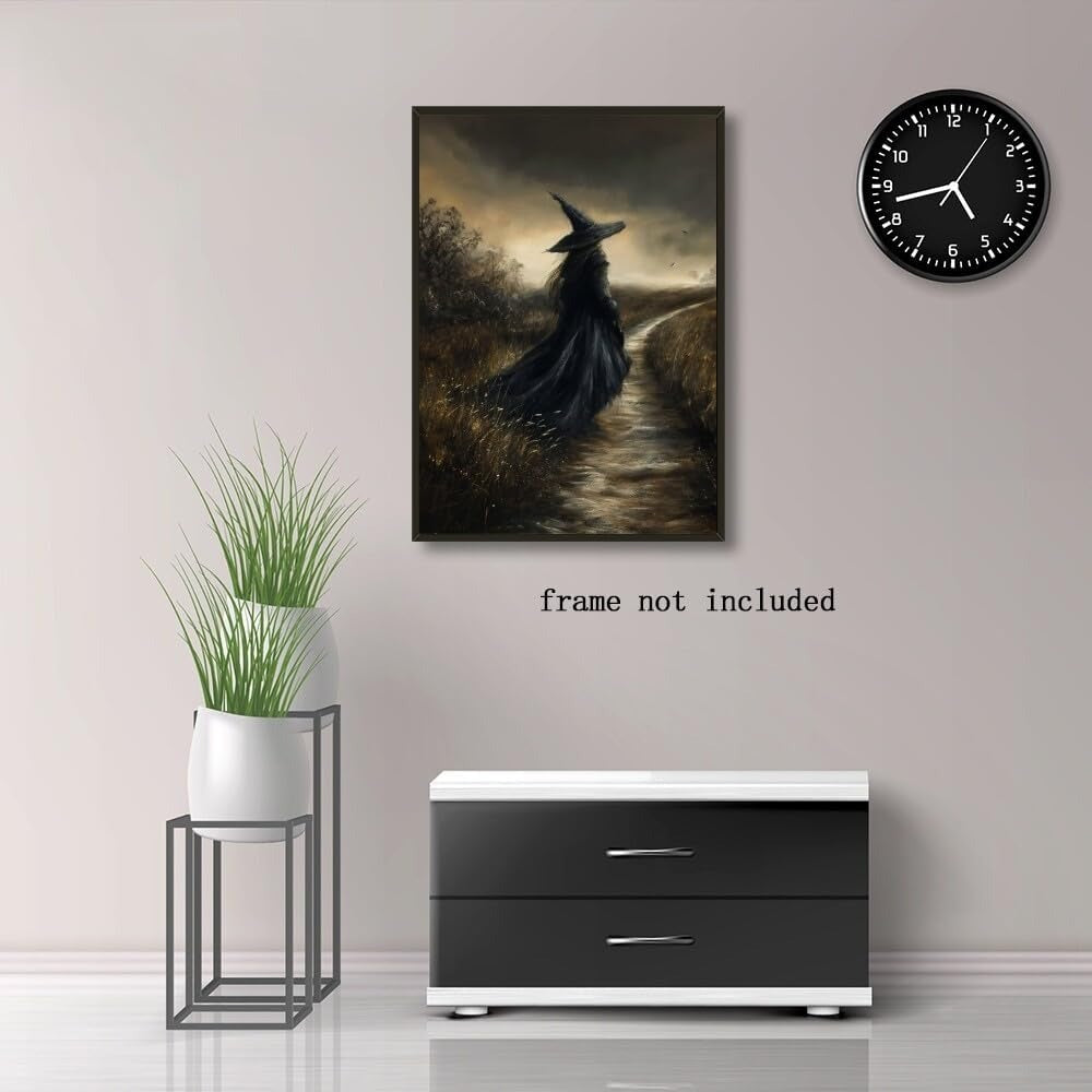Vintage Witchy Wall Art ,Witch Canvas, Witch Halloween Poster, Wall Decor
