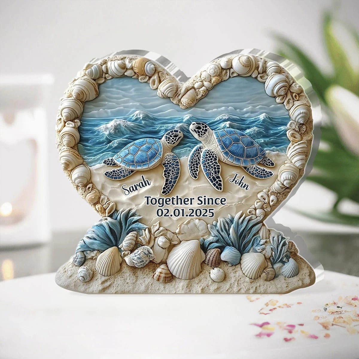 Forever By The Sea - Personalized Turtle Couple Shaped Acrylic Plaque