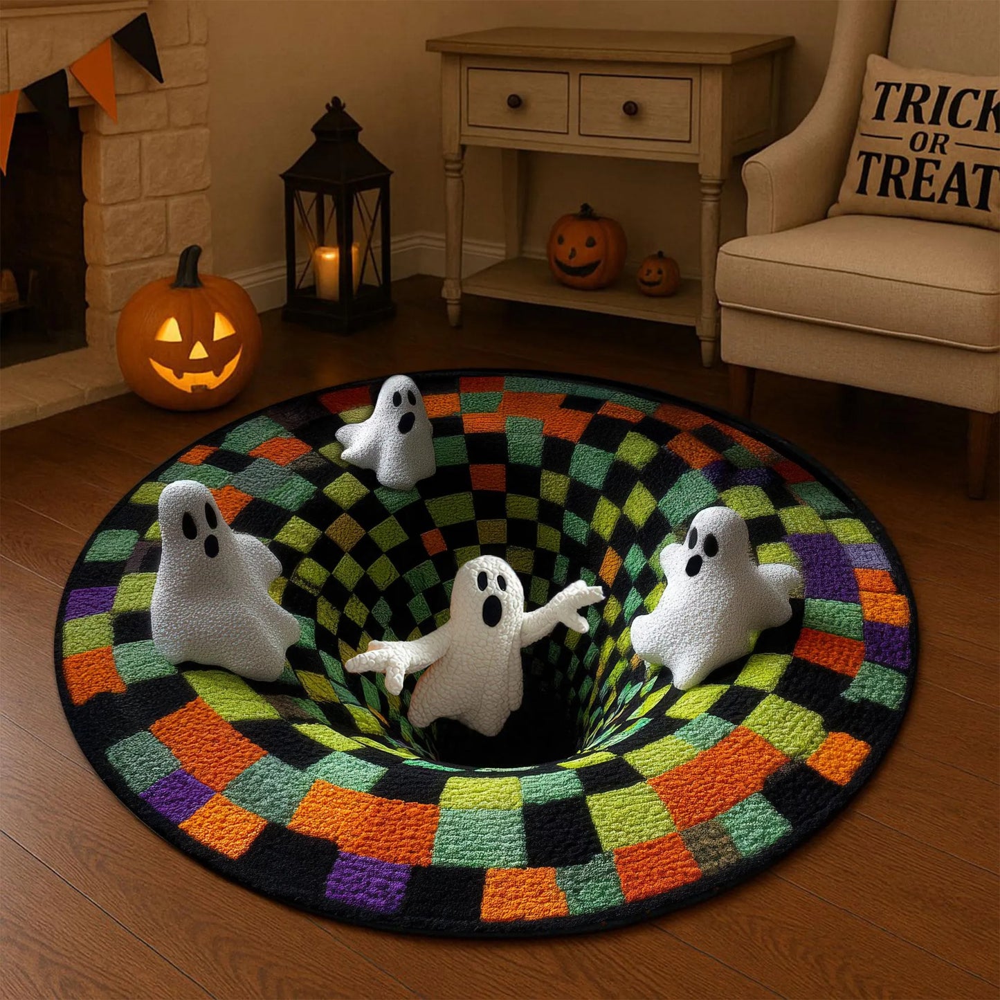 Halloween Ghost Welcome Quilted Round Mat