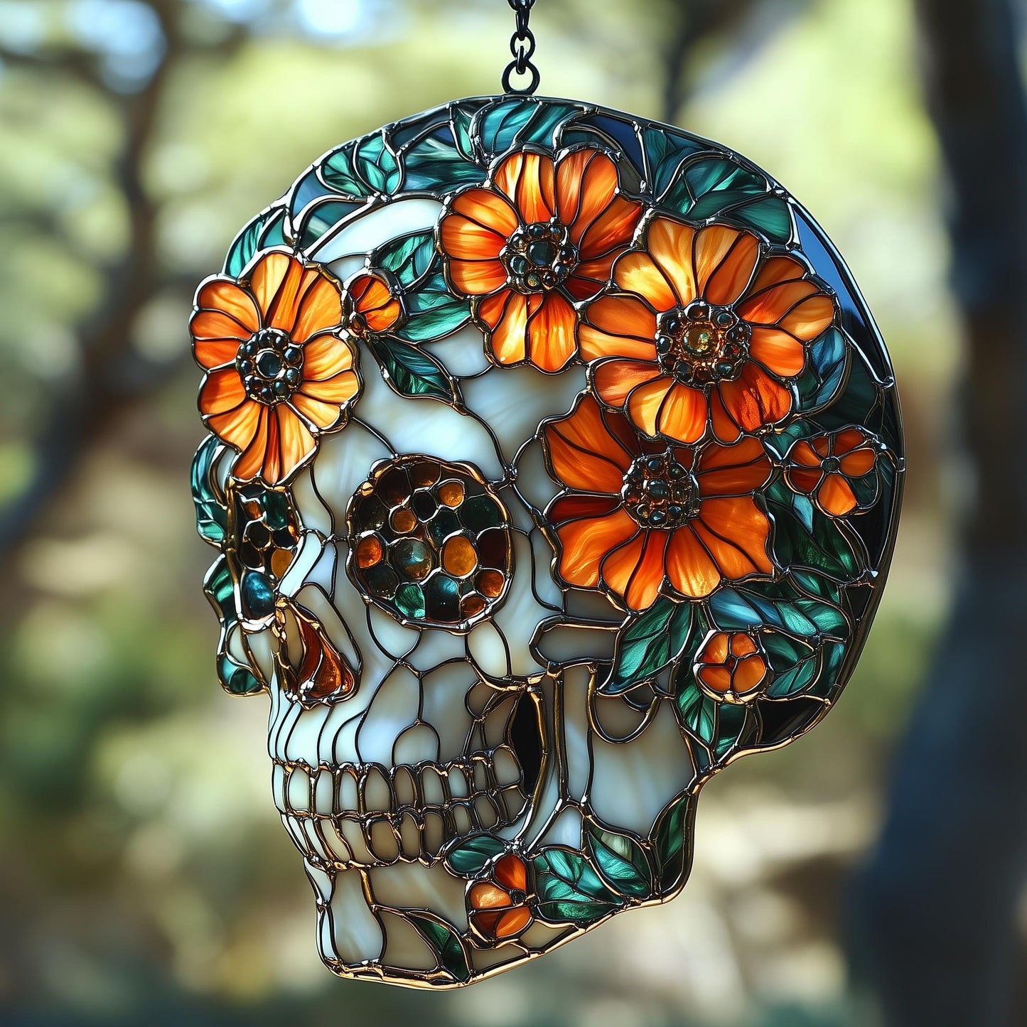 Floral Sugar Skull Acrylic Window Hanging, Acrylic Window Hanging