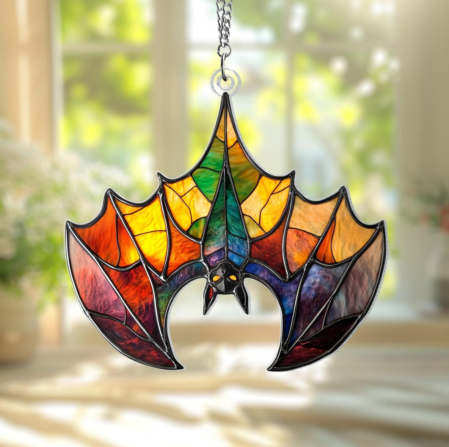 Upside Down Bat Colorful Acrylic Window Suncatcher