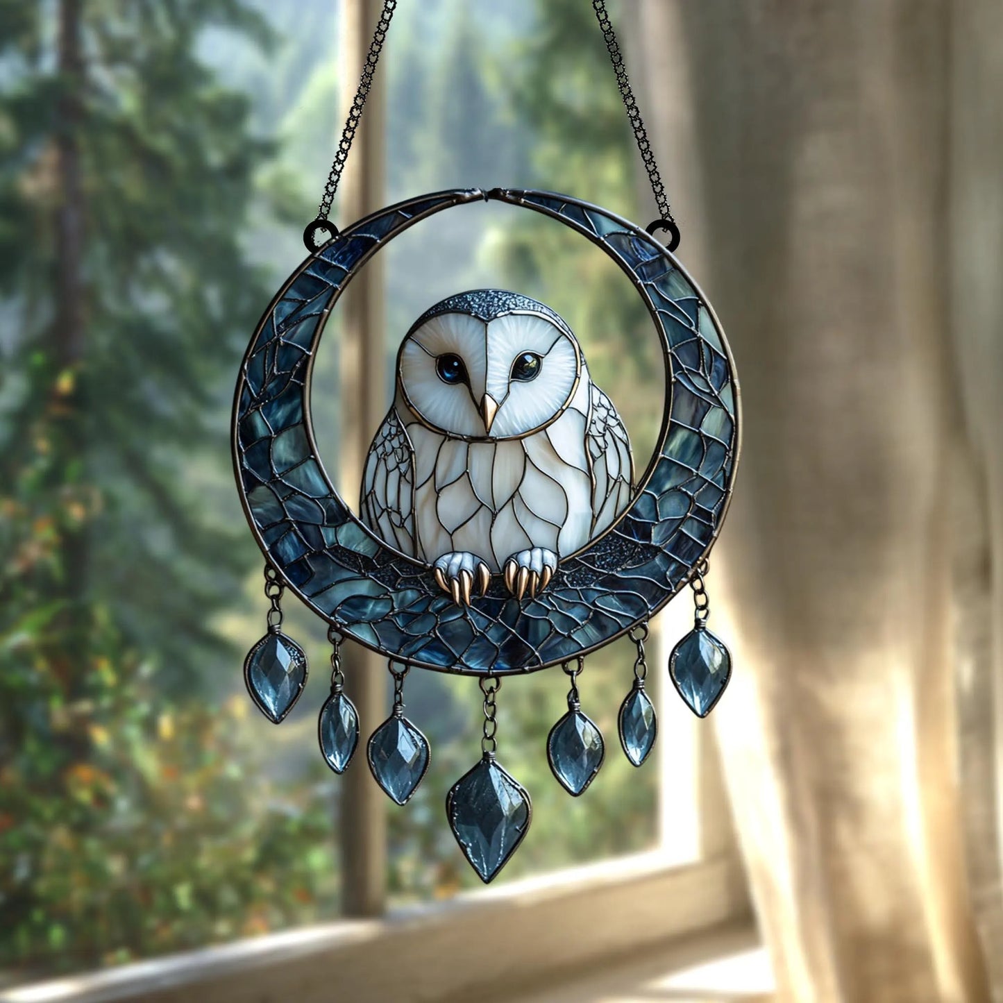 Moonlit Owl Faux Acrylic Suncatcher Window